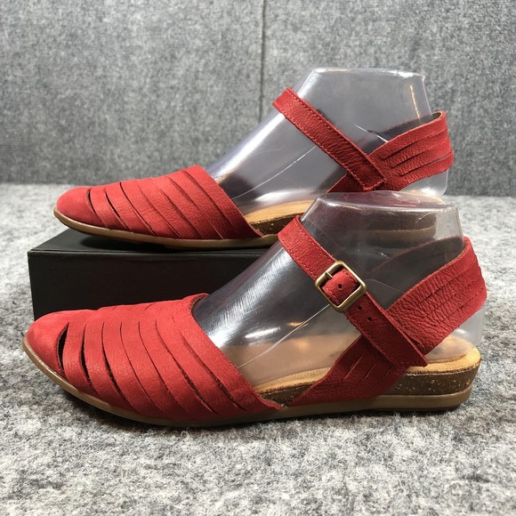 El Naturalista Sandals Womens Size 8.5 Red Leather Slingback Wedge Comfort 5201 - Picture 3 of 16